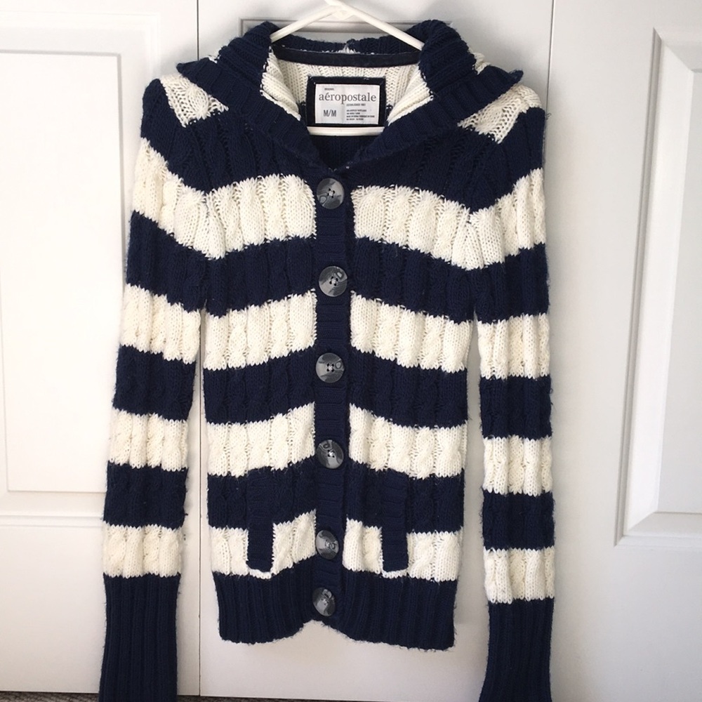 Long sleeve button down sweater with hood